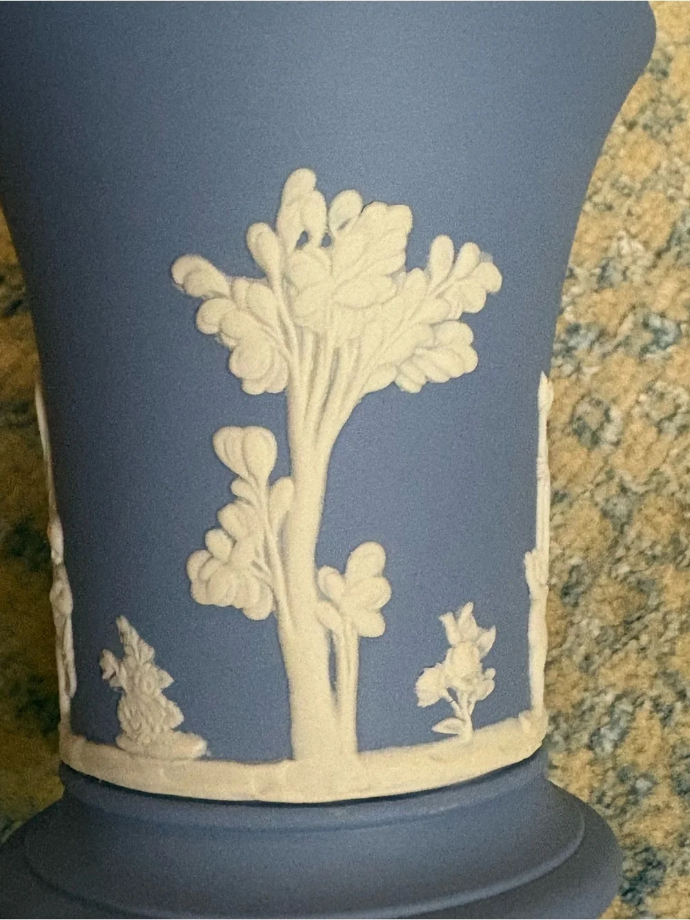 Wedgwood-Style Blue Jasperware Flared Vase with White Relief